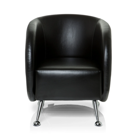 Zwarte gestoffeerde fauteuil ST. LUCIA met gladde kunstlederen bekleding en vier verchroomde poten van hjh OFFICE
