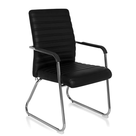 Zwarte bezoekerstoel STEEL V met gestikte bekleding en chromen sledevormig onderstel van hjh OFFICE