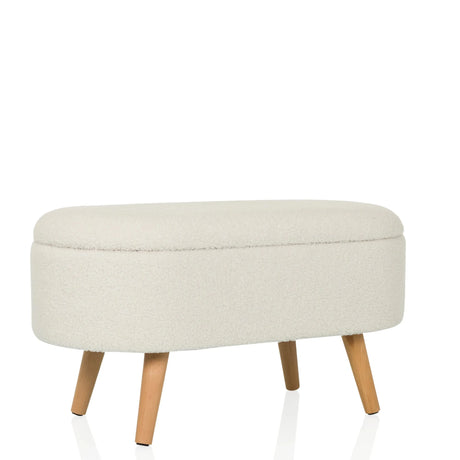 Witte zitbank STORIANO met gestructureerde stoffen bekleding en vier lichte houten poten van hjh LIVING