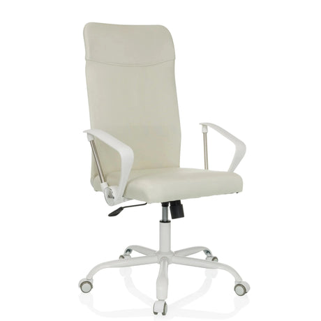 Beige Thuisgebruik bureaustoel STRYKA W met witte armleuningen en wit onderstel van hjh OFFICE