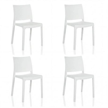 Vier witte Outdoor stoelen T37 V 4 met een eenvoudige rugleuning in een set van vier van hjh LIVING
