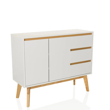 Wit Dressoir TAROLO I met houtkleurige poten en greepstrips van hjh LIVING