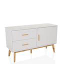 Wit Dressoir TAROLO met twee laden, één deur en lichte houten poten van hjh LIVING