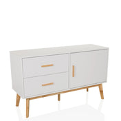 Wit Dressoir TAROLO met twee laden, één deur en lichte houten poten van hjh LIVING