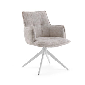 Beige Eetkamerstoel Tavaro met stoffen bekleding en wit stervormig onderstel van hjh LIVING