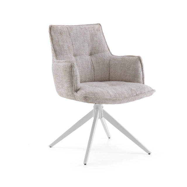 Beige Eetkamerstoel Tavaro met stoffen bekleding en wit stervormig onderstel van hjh LIVING