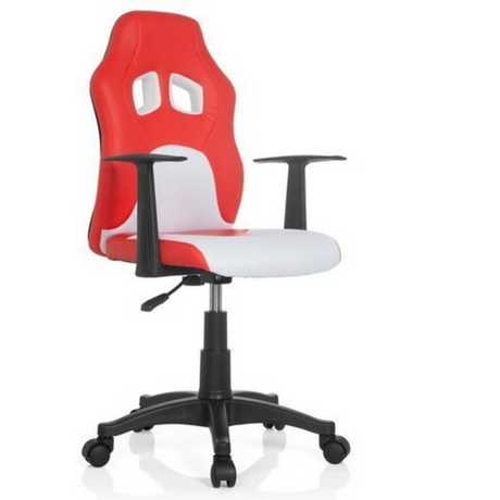 Kinder bureaustoel TEEN GAME AL in rood en wit met twee uitsparingen in de hoofdsteun van hjh OFFICE