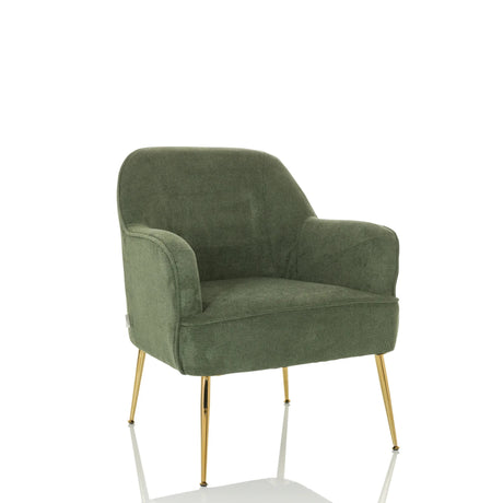 Groene Lounge stoel THASSOS met gestructureerde stofbekleding en goudkleurige poten van hjh LIVING