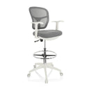 Grijze Baliestoel TOP WORK 108 W met netrugleuning en wit kruisvoet van hjh OFFICE