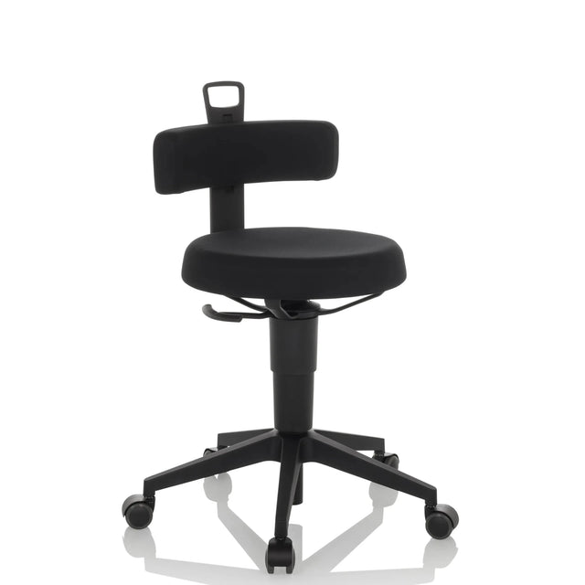 Zwarte Draaikruk TOP WORK FLEX met stoffen bekleding, rugleuning en vijf zwenkwielen van hjh OFFICE