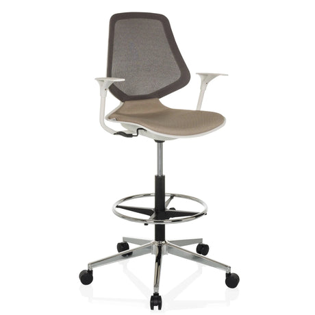Beige Baliestoel TOP WORK STYLE met netrugleuning en voetring op wieltjes van hjh OFFICE