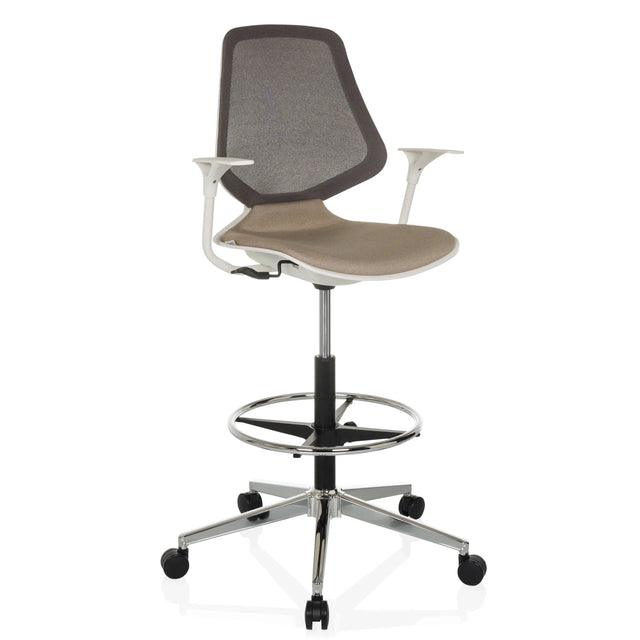 Beige Baliestoel TOP WORK STYLE met netrugleuning en voetring op wieltjes van hjh OFFICE