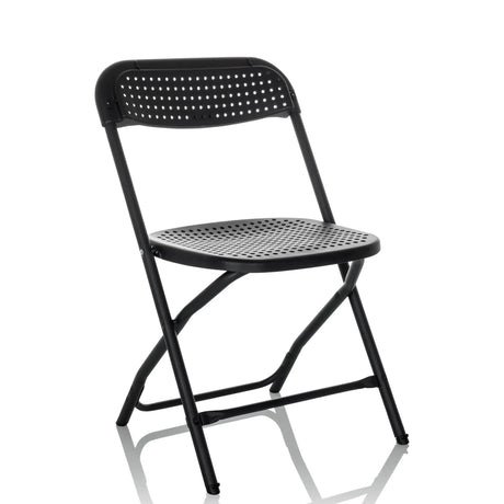 Zwarte Outdoor stoel TUDELA XXL PRO met geperforeerd zitvlak en rugleuning van hjh OFFICE