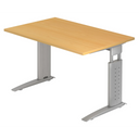Hoogteverstelbaar bureau UNDA 12 S in beukenlook met zilverkleurig frame van hjh OFFICE PRO