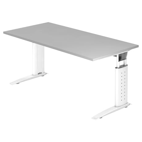Hoogteverstelbaar bureau UNDA 16 W met grijs tafelblad en wit onderstel van hjh OFFICE PRO