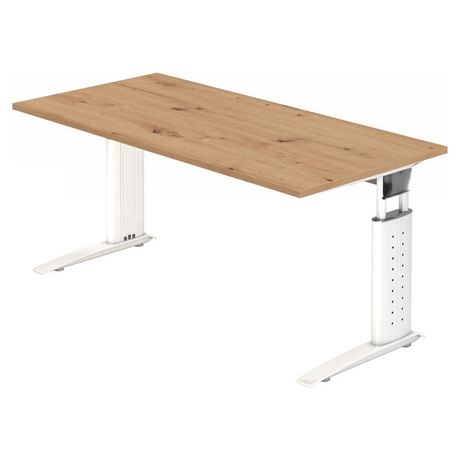 Hoogteverstelbaar bureau UNDA 16 W in knoestig eiken met zilveren frame van hjh OFFICE PRO