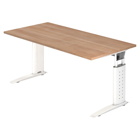 Hoogteverstelbaar bureau UNDA 16 W met walnoot blad en wit onderstel van hjh OFFICE PRO