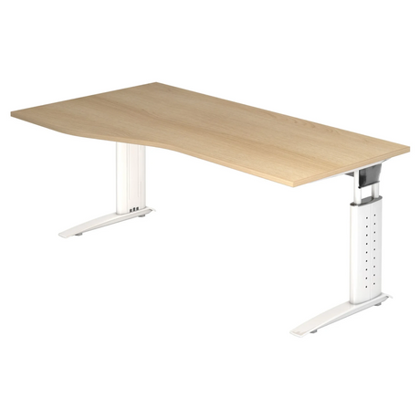Hoogteverstelbaar bureau UNDA 18 W in eiken en wit met gebogen blad van hjh OFFICE PRO