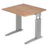 Hoogteverstelbaar bureau UNDA 8 S met walnotenhouten blad en zilveren frame van hjh OFFICE PRO