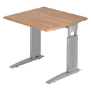 Hoogteverstelbaar bureau UNDA 8 S met walnotenhouten blad en zilveren frame van hjh OFFICE PRO