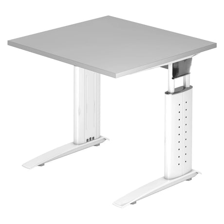 Hoogteverstelbaar bureau UNDA 8 W met grijs tafelblad en wit onderstel van hjh OFFICE PRO