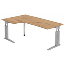 Hoogteverstelbaar bureau UNDA 82 S in knoestige eik met zilveren frame van hjh OFFICE PRO