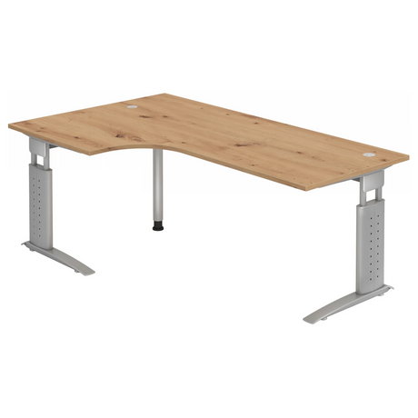 Hoogteverstelbaar bureau UNDA 82 S in knoestige eik met zilveren frame van hjh OFFICE PRO