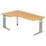 Hoogteverstelbaar hoekbureau UNDA 82 S in beukenlook met zilverkleurig frame van hjh OFFICE PRO