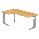 Hoogteverstelbaar hoekbureau UNDA 82 S in beukenlook met zilverkleurig frame van hjh OFFICE PRO