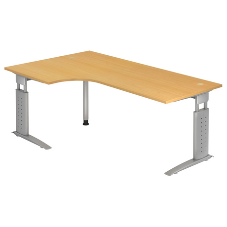 Hoogteverstelbaar hoekbureau UNDA 82 S in beukenlook met zilverkleurig frame van hjh OFFICE PRO