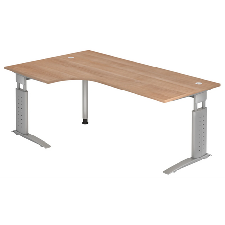 Hoogteverstelbaar hoekbureau UNDA 82 S in walnootlook met zilveren frame van hjh OFFICE PRO