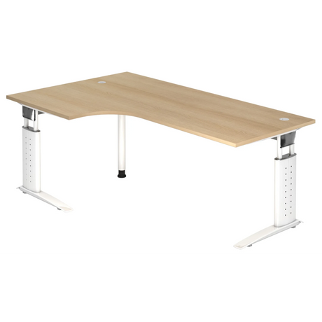 Hoogteverstelbaar hoekbureau UNDA 82 W in eikenlook met wit frame van hjh OFFICE PRO