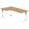 Hoogteverstelbaar bureau UNDA 82 W in knoestig eiken met zilveren frame van hjh OFFICE PRO
