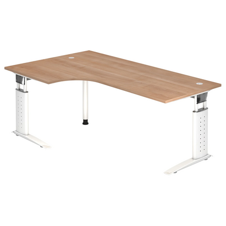 Hoogteverstelbaar bureau UNDA 82 W in walnoot-look met wit onderstel van hjh OFFICE PRO