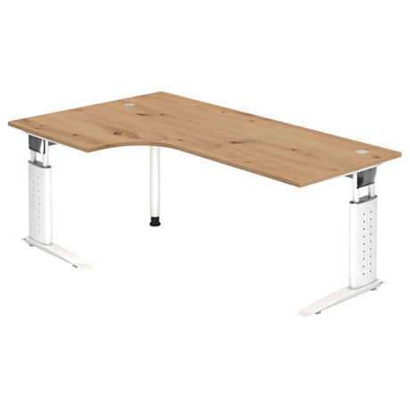 Hoogteverstelbaar bureau UNDA 82 W in knoestig eiken met zilveren frame van hjh OFFICE PRO