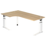 Hoogteverstelbaar hoekbureau UNDA 82 W in eikenlook met wit frame van hjh OFFICE PRO