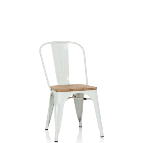 Witte Bistrostoel VANTAGGIO COMFORT W met zitting van licht hout en metalen frame van hjh OFFICE