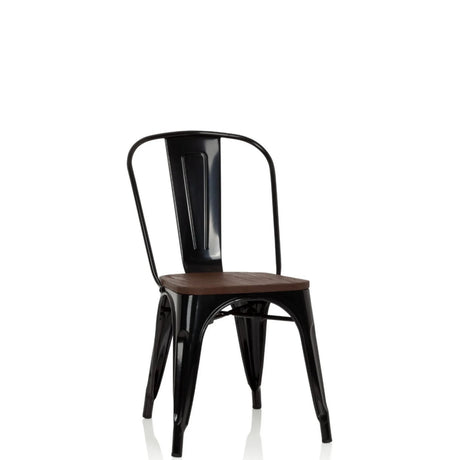 Zwarte Bistrostoel VANTAGGIO COMFORT W met donkere houten zitting en metalen frame van hjh OFFICE