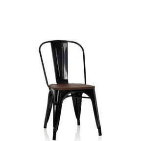 Zwarte Bistrostoel VANTAGGIO COMFORT W met donkere houten zitting en metalen frame van hjh OFFICE