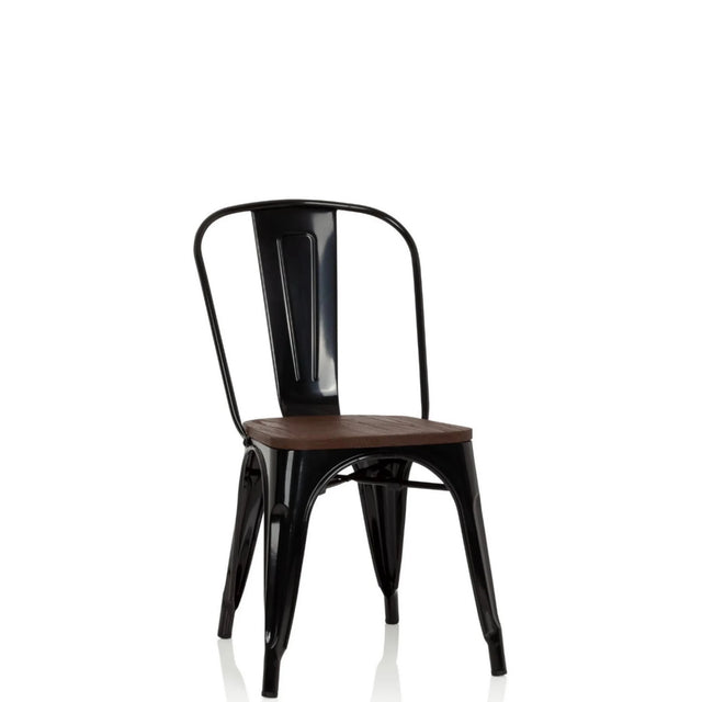 Zwarte Bistrostoel VANTAGGIO COMFORT W met donkere houten zitting en metalen frame van hjh OFFICE