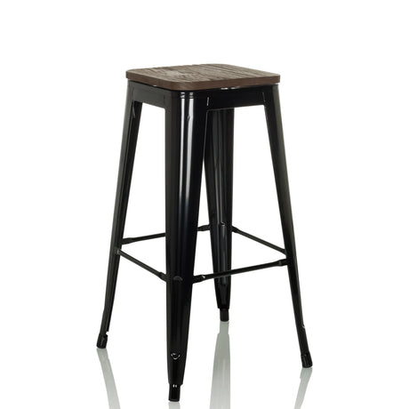 Barkruk VANTAGGIO HIGH WS met zwart metalen frame en donker houten zitting van hjh OFFICE