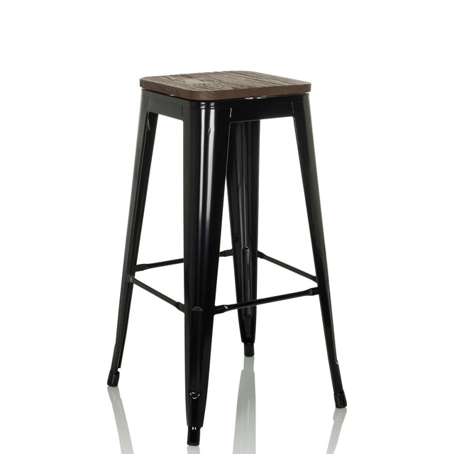 Barkruk VANTAGGIO HIGH WS met zwart metalen frame en donker houten zitting van hjh OFFICE
