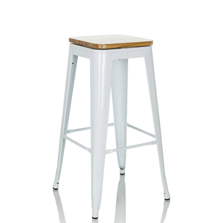 Witte Barkruk VANTAGGIO HIGH WS met vierkante houten zitting en metalen onderstel van hjh OFFICE