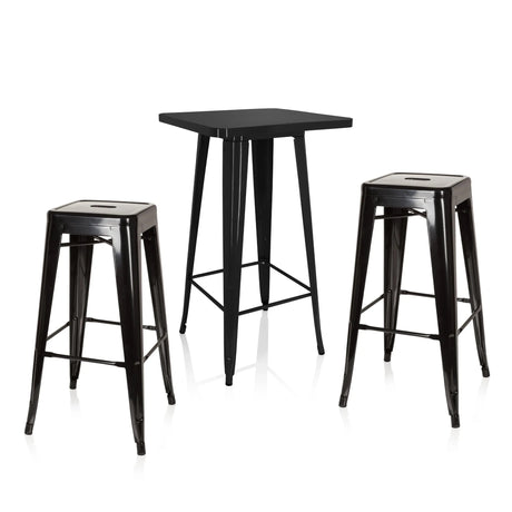 Zwarte Bartafelset Vantaggio Set met een vierkante hoge tafel en twee bijpassende barkrukken van hjh OFFICE