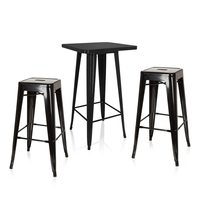 Zwarte Bartafelset Vantaggio Set met een vierkante hoge tafel en twee bijpassende barkrukken van hjh OFFICE