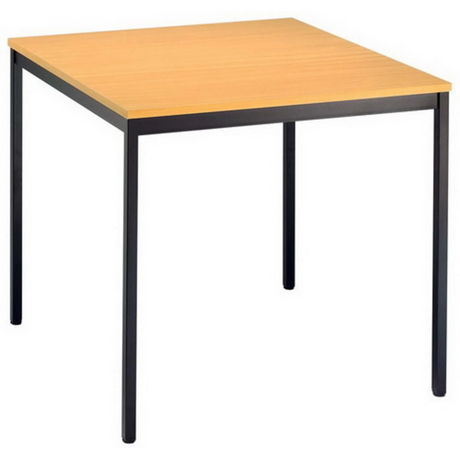 Vierkante tafel VEKTOR 6 met beukenkleurige plaat en zwart onderstel van hjh OFFICE PRO