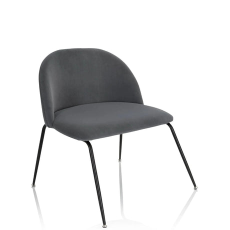 Grijze Gestoffeerde stoel VELVO met afgeronde rugleuning en slanke zwarte metalen poten van hjh OFFICE
