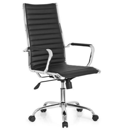 Professionele directiestoel VEMONA 20 met zwarte lederen bekleding en glanzende chroomaccenten van hjh OFFICE
