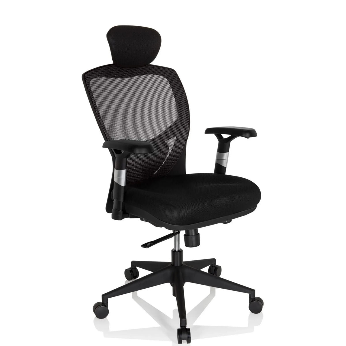 High end bureaustoel VENUS BASE in grijs-zwart met netrugleuning en hoofdsteun van hjh OFFICE