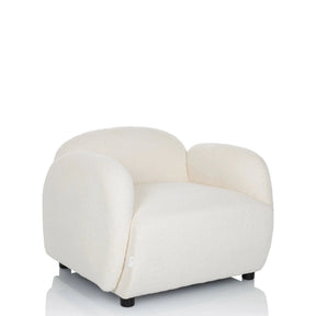 Witte loungestoel VERDUNA met gestructureerde stofbekleding en afgeronde vorm van hjh LIVING